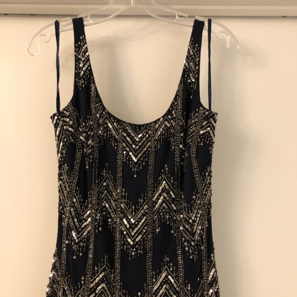 NEW Adrianna Papell Chevron Beaded Mesh Tank Dress in Navy [SZ 0 ]‎ - Picture 7 of 9